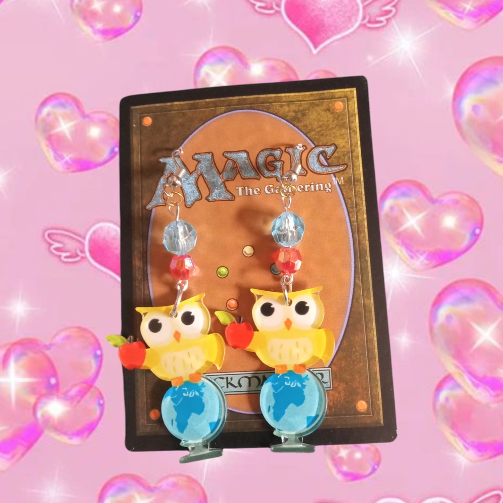 Cute Owl Earrings with Red and Blue Accents